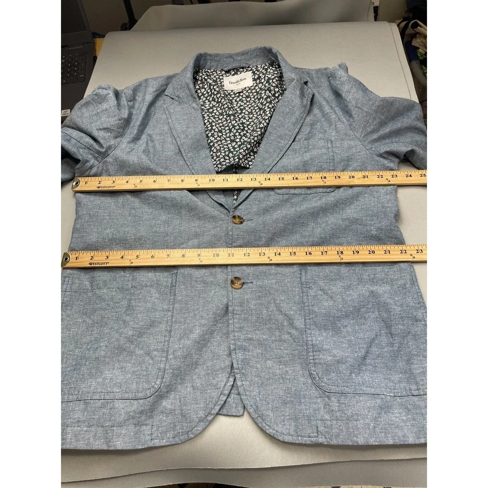 Goodfellow & Co Men's L Blue Chambray Linen Blend Blazer Sport Coat Jacket‎